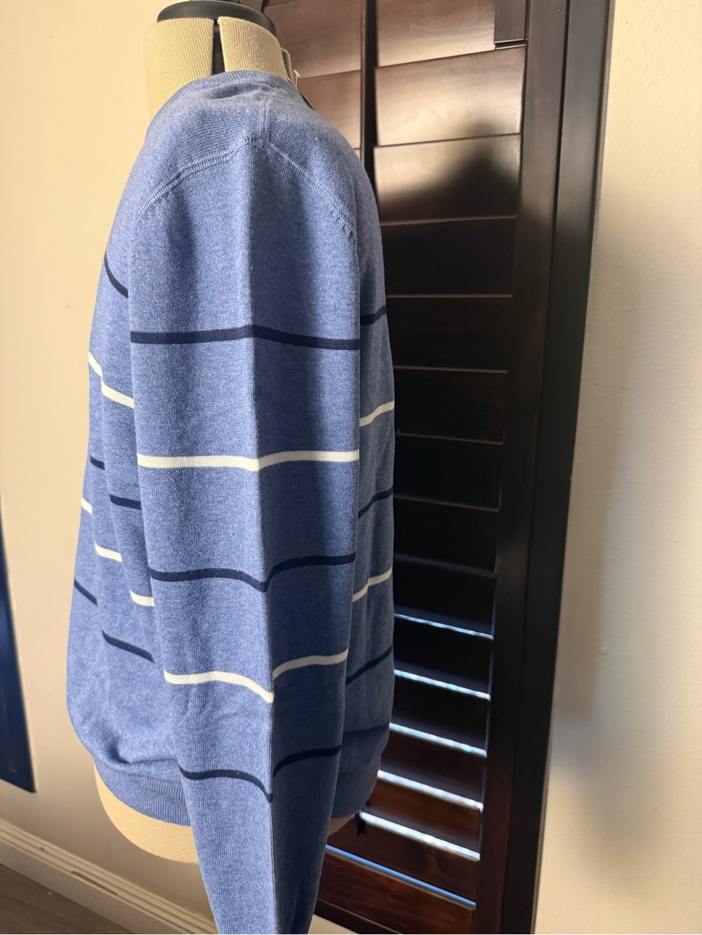 NWT Brooks Brothers Men's XL Blue Navy Ivory Striped Crewneck Sweater - Picture 2 of 5